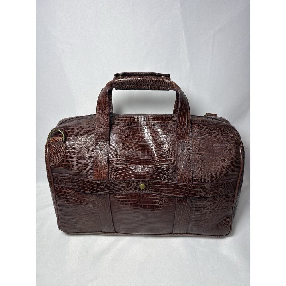 Amerileather Genuine Leather Croco Print Duffel Travel Bag Brown Carry On - Picture 2 of 16